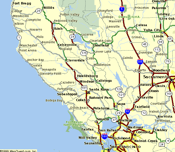 a map of the routes to the Mendocino Woodlands